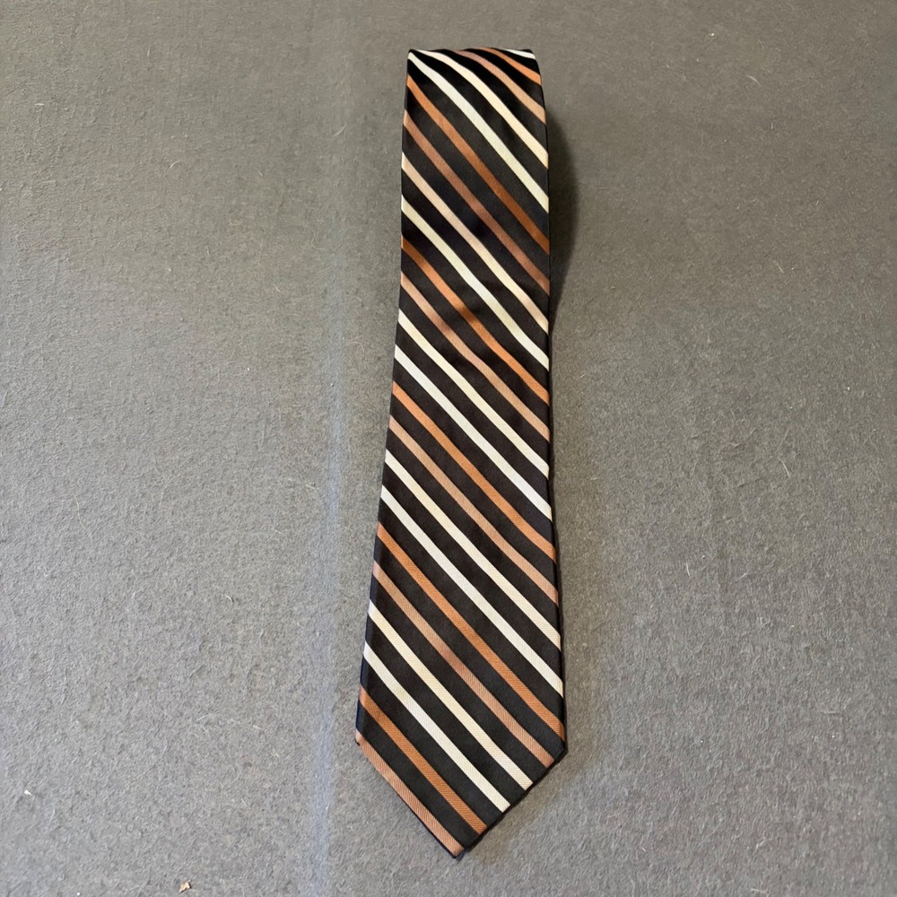 Bruno Piattelli Necktie Mens OS Black Brown White Striped Silk Vintage Designer